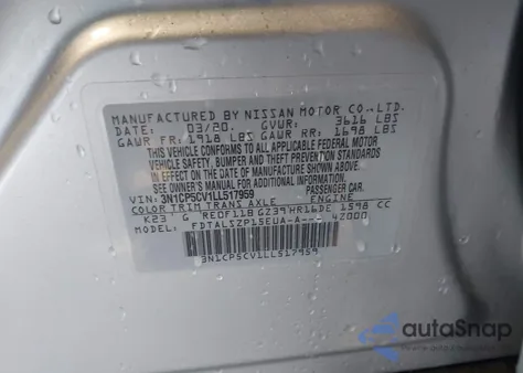 2020 Nissan Kicks Sv Xtronic Cvt из США, поврежденный, VIN 3N1CP5CV1LL517959